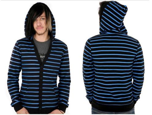 Hanorac Black And Blue Striped Hooded